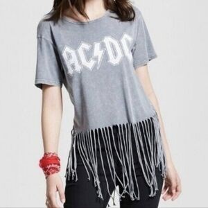 AC/DC Frayed Graphic Tee Gray Size Large